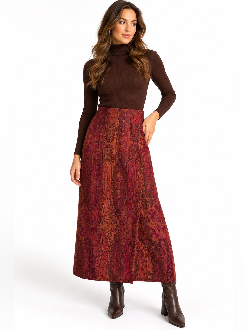 Vintage Dana Buchman 100% Wool Paisley Wrap Midi Skirt Size 2 Hong Kong